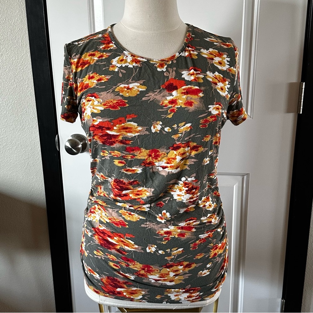 SmallShow Maternity Ruched Side Top 2XL – Olive Green Fall Floral